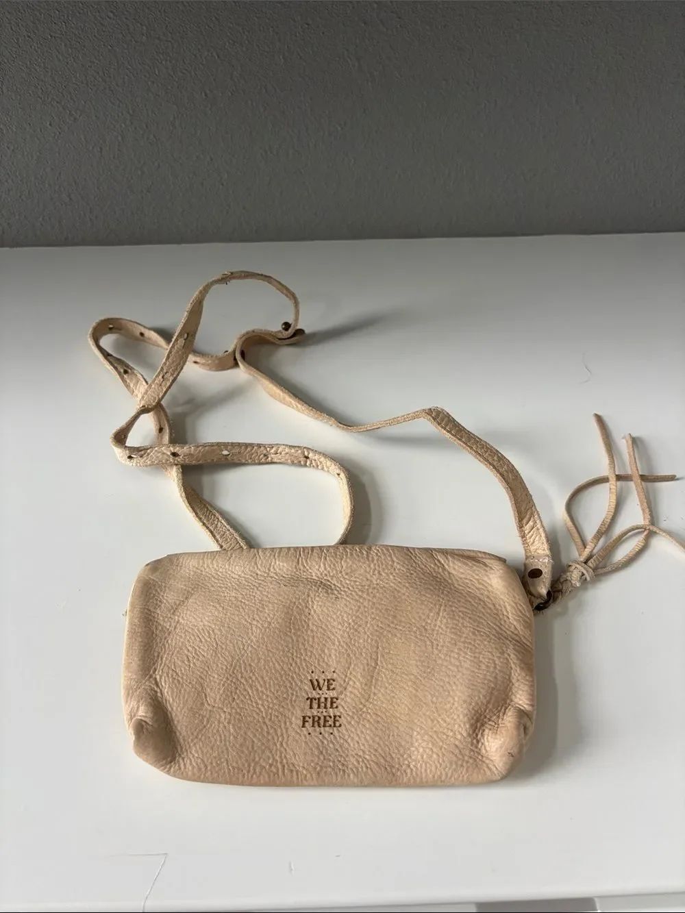 We The Free Neutral Beige Pebbled Leather Crossbody